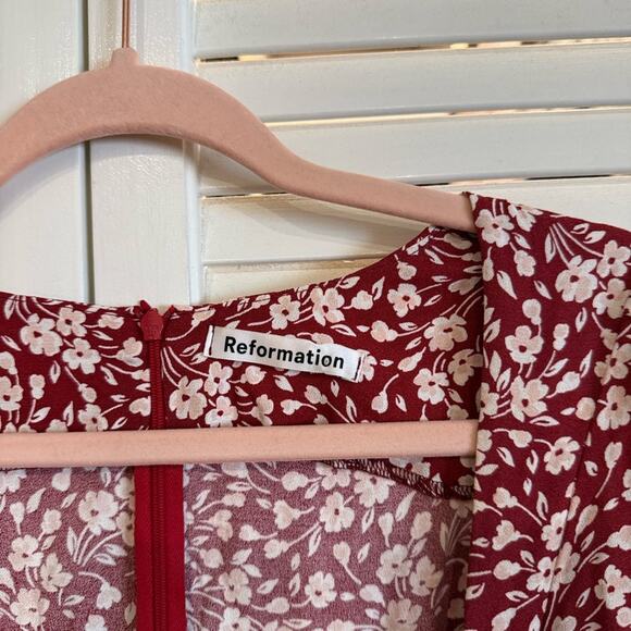 Reformation Red Floral Matin Midi Dress in Flower Girl - Picture 6 of 10